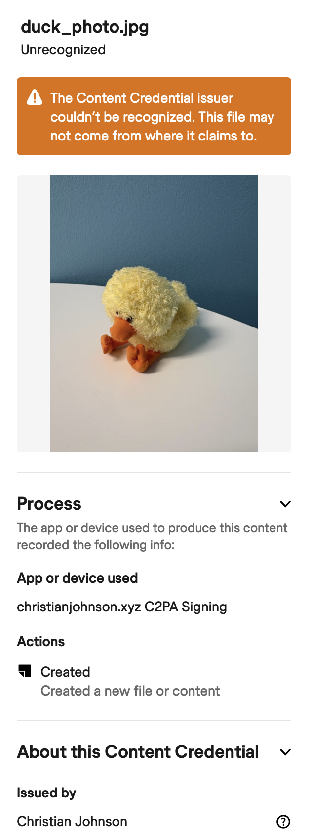 Signed screenshot of duck